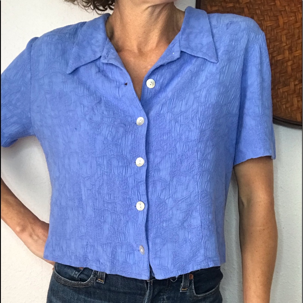 🧞‍♂️VTG KARIN STEVENS periwinkle blue blouse